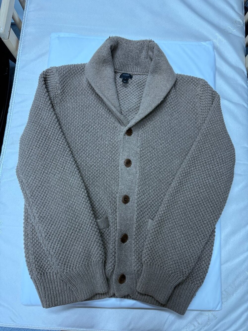 J. Crew Taupe Textured Cotton Shawl Collar Cardigan Sweater Sz M